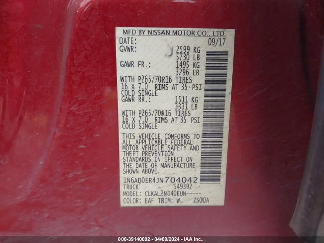 Nissan Frontier Sv 2018 1N6AD0ER4JN704042 Image 9