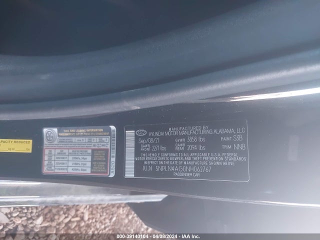 5NPLN4AG0NH062767 Hyundai mpi nu pe