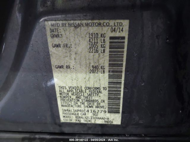 1N4AL3AP4EC416279 Nissan Altima 2.5 Sl