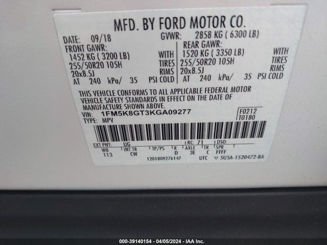 Ford EXPLORER SPORT 2019 1FM5K8GT3KGA09277 Image 9