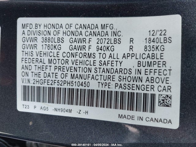 Honda Civic Sport 2023 2HGFE2F52PH510450 Image 9