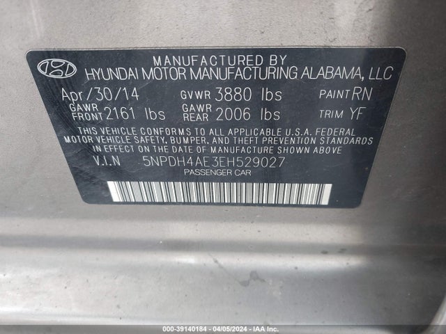 Hyundai ELANTRA SE 2014 5NPDH4AE3EH529027 Image 9