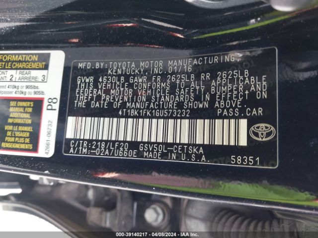 4T1BK1FK1GU573232 Toyota Camry Xse V6