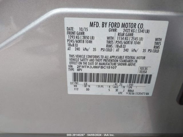 2FMTK3J86FBC15107 Ford EDGE SEL