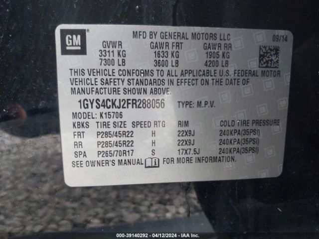 1GYS4CKJ2FR288056 Cadillac Escalade Premium