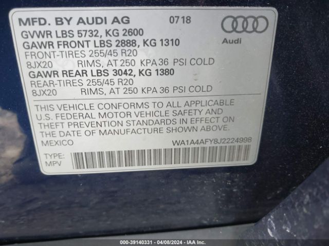WA1A4AFY8J2224998 Audi Sq5 3.0t Premium Plus