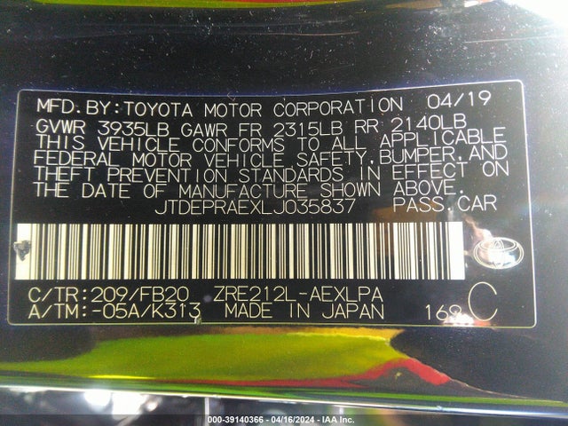 Toyota COROLLA LE 2020 JTDEPRAEXLJ035837 Image 9