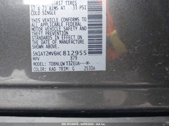 Nissan ROGUE SV 2017 5N1AT2MV6HC812955 Image 9