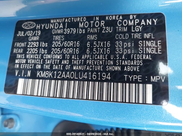 Hyundai Kona Se 2020 KM8K12AA0LU416194 Image 9