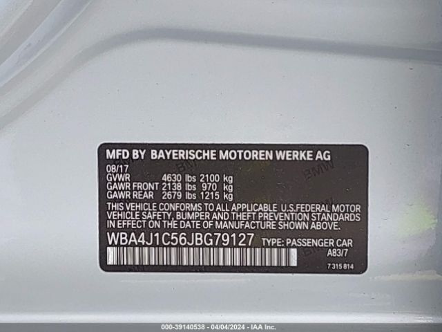 WBA4J1C56JBG79127 BMW 430i Gran Coupe