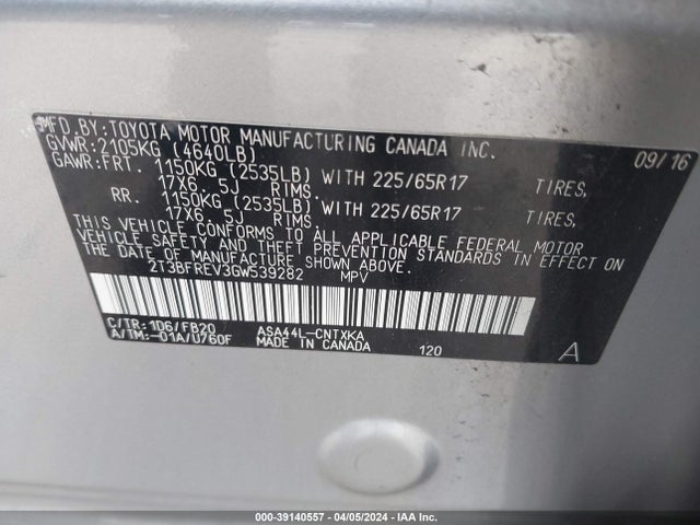 Toyota RAV4 LE 2016 2T3BFREV3GW539282 Image 9