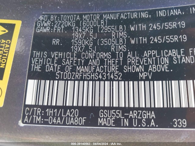 Toyota Highlander Limited 2017 5TDDZRFH5HS431452 Image 9
