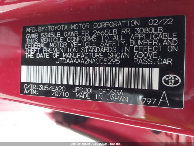 Toyota Mirai Xle 2022 JTDAAAAA2NA005295 Image 9