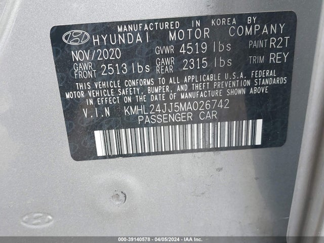 Hyundai Sonata Blue 2021 KMHL24JJ5MA026742 Image 9