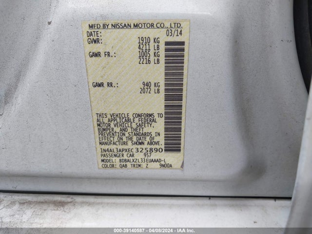 Nissan Altima 2.5 Sl 2014 1N4AL3APXEC325890 Image 9