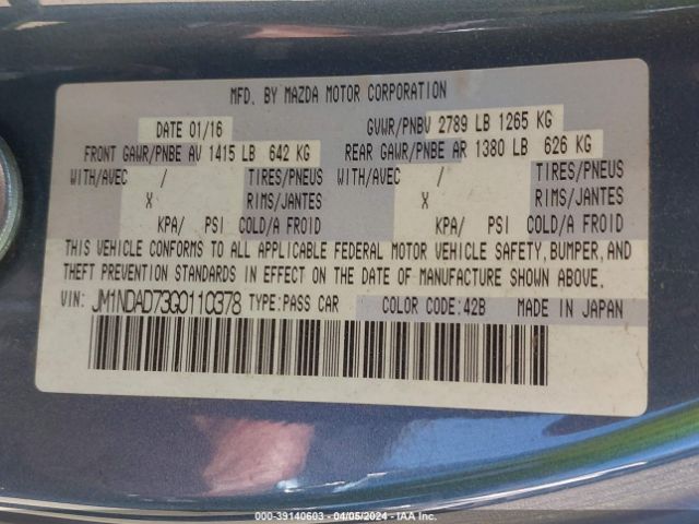 JM1NDAD73G0110378 Mazda Mx-5 Miata Grand Touring