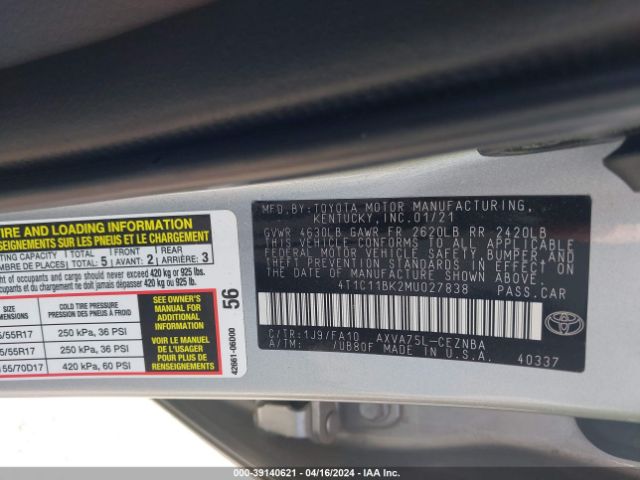 4T1C11BK2MU027838 Toyota Camry Le Awd