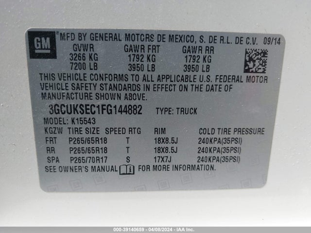 Chevrolet Silverado 1500 2lz 2015 3GCUKSEC1FG144882 Image 9