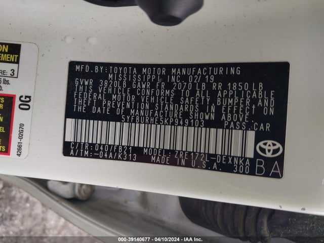 Toyota COROLLA LE 2019 5YFBURHE5KP949103 Image 9