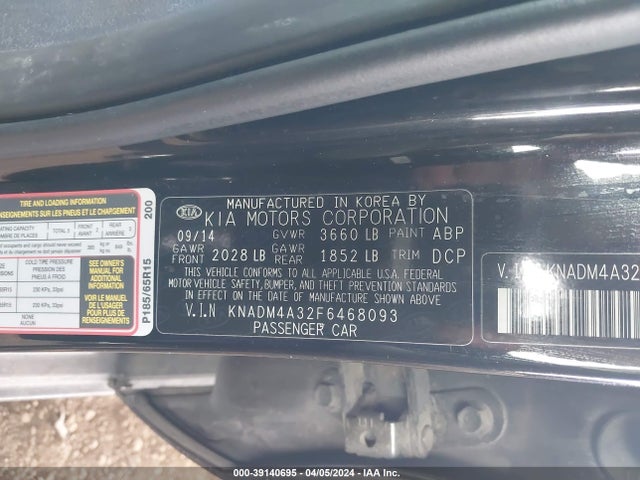 KIA RIO LX 2015 KNADM4A32F6468093 Image 9