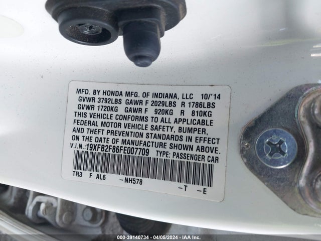 Honda CIVIC EX 2015 19XFB2F86FE007709 Image 9