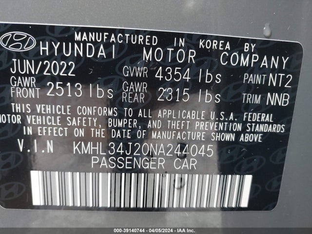 Hyundai Sonata Limited 2022 KMHL34J20NA244045 Image 9