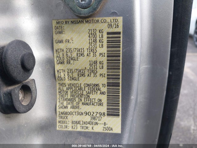 Nissan FRONTIER S 2016 1N6BD0CT3GN902798 Image 9