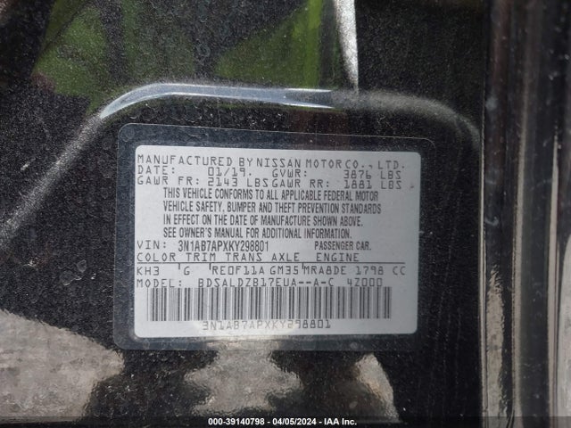 Nissan SENTRA SV 2019 3N1AB7APXKY298801 Image 9