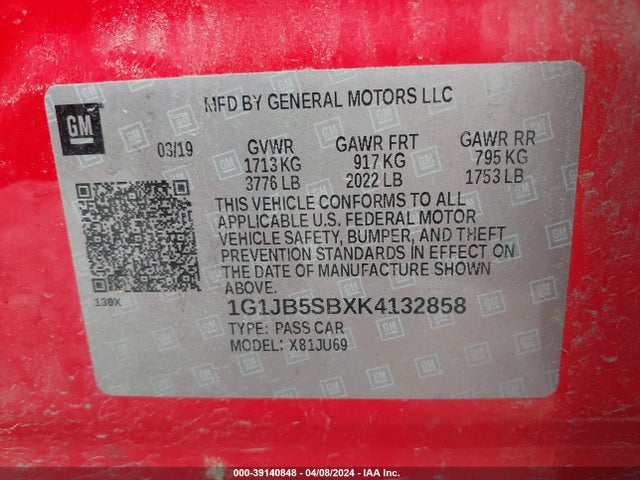 Chevrolet Sonic Ls Auto 2019 1G1JB5SBXK4132858 Image 9