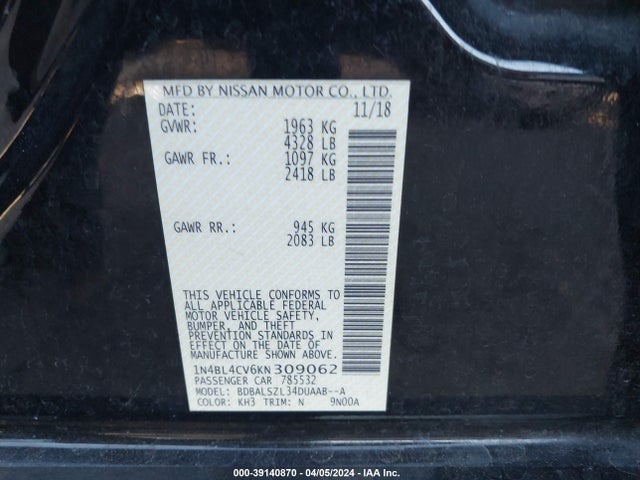Nissan Altima 2.5 Sr 2019 1N4BL4CV6KN309062 Image 9