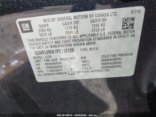 Chevrolet Equinox Ltz 2015 2GNFLHEK1F6112128 Image 9