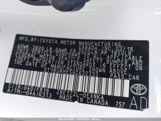 Toyota COROLLA LE 2016 2T1BURHE5GC632333 Image 9