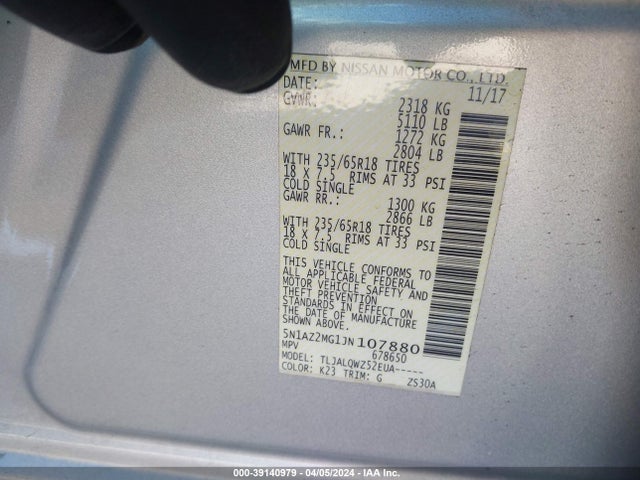 Nissan MURANO SV 2018 5N1AZ2MG1JN107880 Image 9