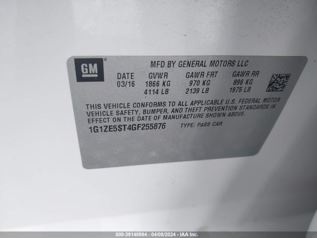 Chevrolet MALIBU 1LT 2016 1G1ZE5ST4GF255876 Image 9