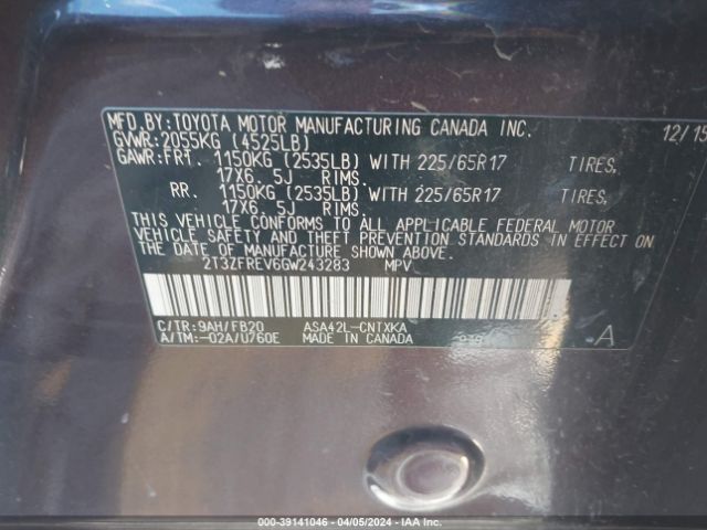 2T3ZFREV6GW243283 Toyota RAV4 LE