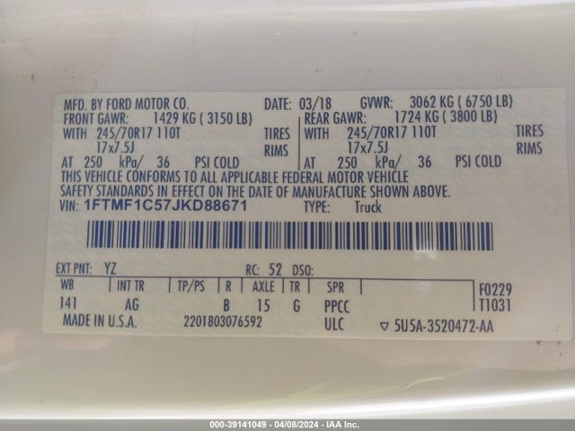 Ford F-150 Xl 2018 1FTMF1C57JKD88671 Image 9