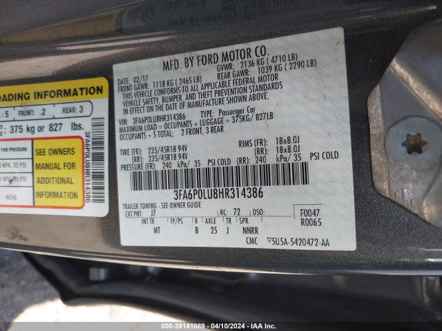 Ford Fusion Hybrid Se 2017 3FA6P0LU8HR314386 Image 9