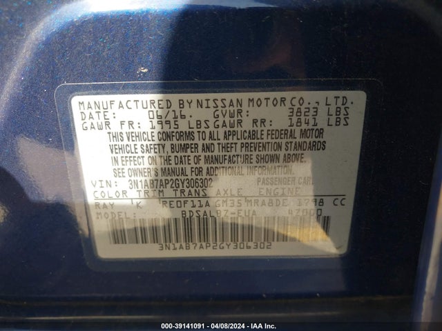 Nissan SENTRA S 2016 3N1AB7AP2GY306302 Image 9