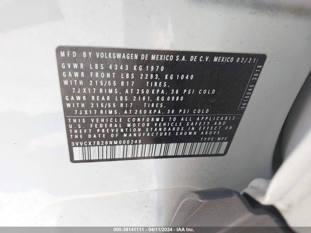 3VVCX7B26NM000249 Volkswagen Taos 1.5t S