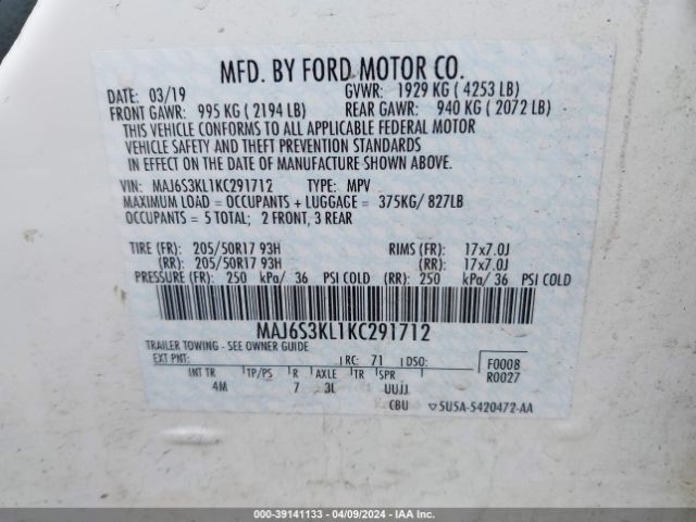 MAJ6S3KL1KC291712 Ford Ecosport Titanium
