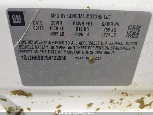 Chevrolet Sonic Rs Manual 2014 1G1JH6SB7E4122930 Image 9