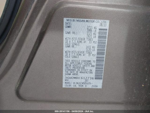 5N1AR2MM0EC612736 Nissan Pathfinder Sv