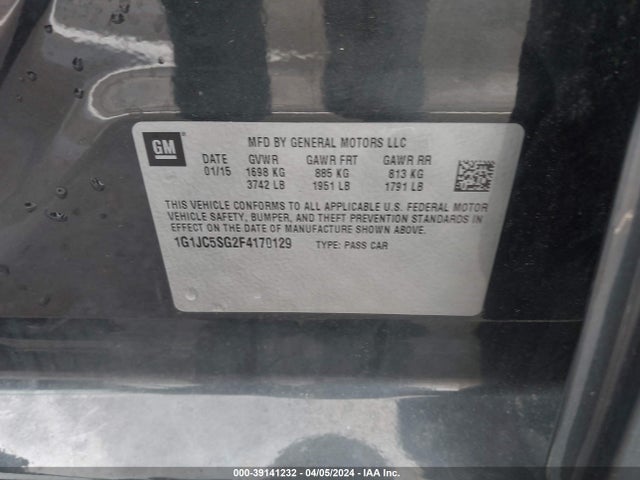 Chevrolet Sonic Lt Auto 2015 1G1JC5SG2F4170129 Image 9