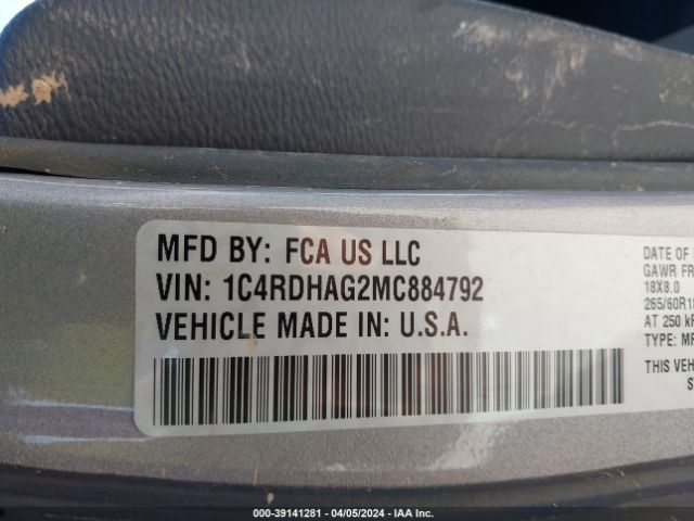 1C4RDHAG2MC884792 Dodge Durango Sxt Plus Rwd