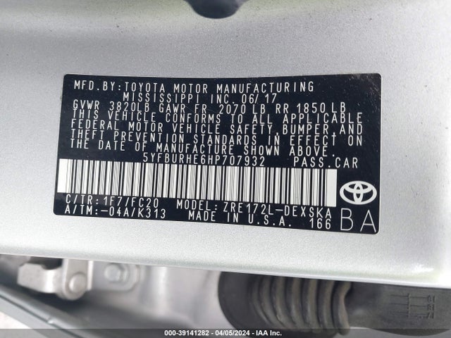 Toyota COROLLA SE 2017 5YFBURHE6HP707932 Image 9