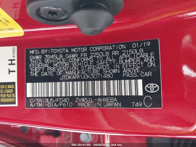 Toyota Prius Le 2019 JTDKARFU0K3071480 Image 9