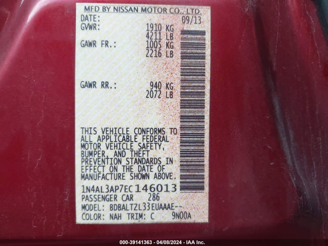 Nissan Altima 2.5 Sv 2014 1N4AL3AP7EC146013 Image 9