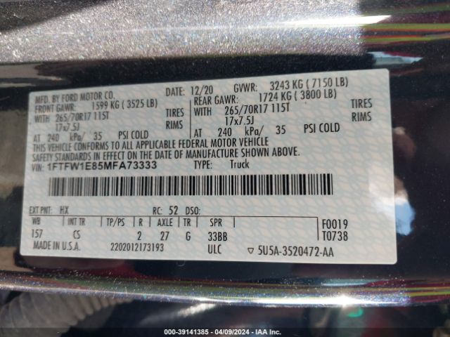 1FTFW1E85MFA73333 Ford F-150 Xl