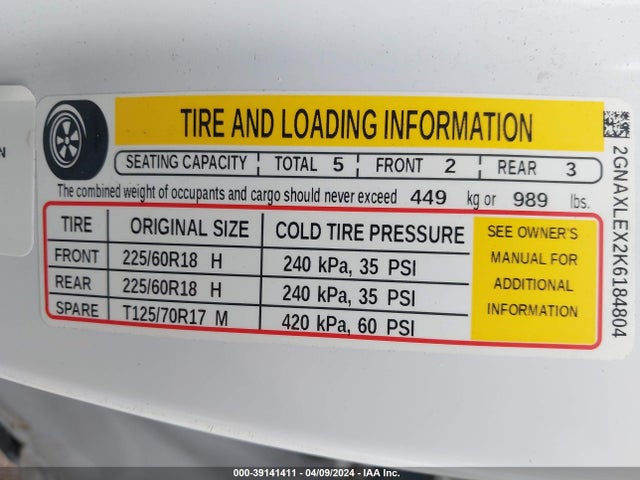 2GNAXLEX2K6184804 Chevrolet EQUINOX LT