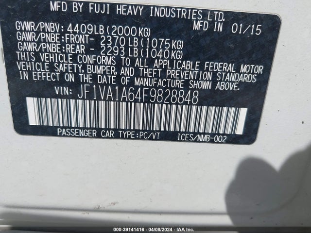 Subaru WRX 2015 JF1VA1A64F9828848 Image 9